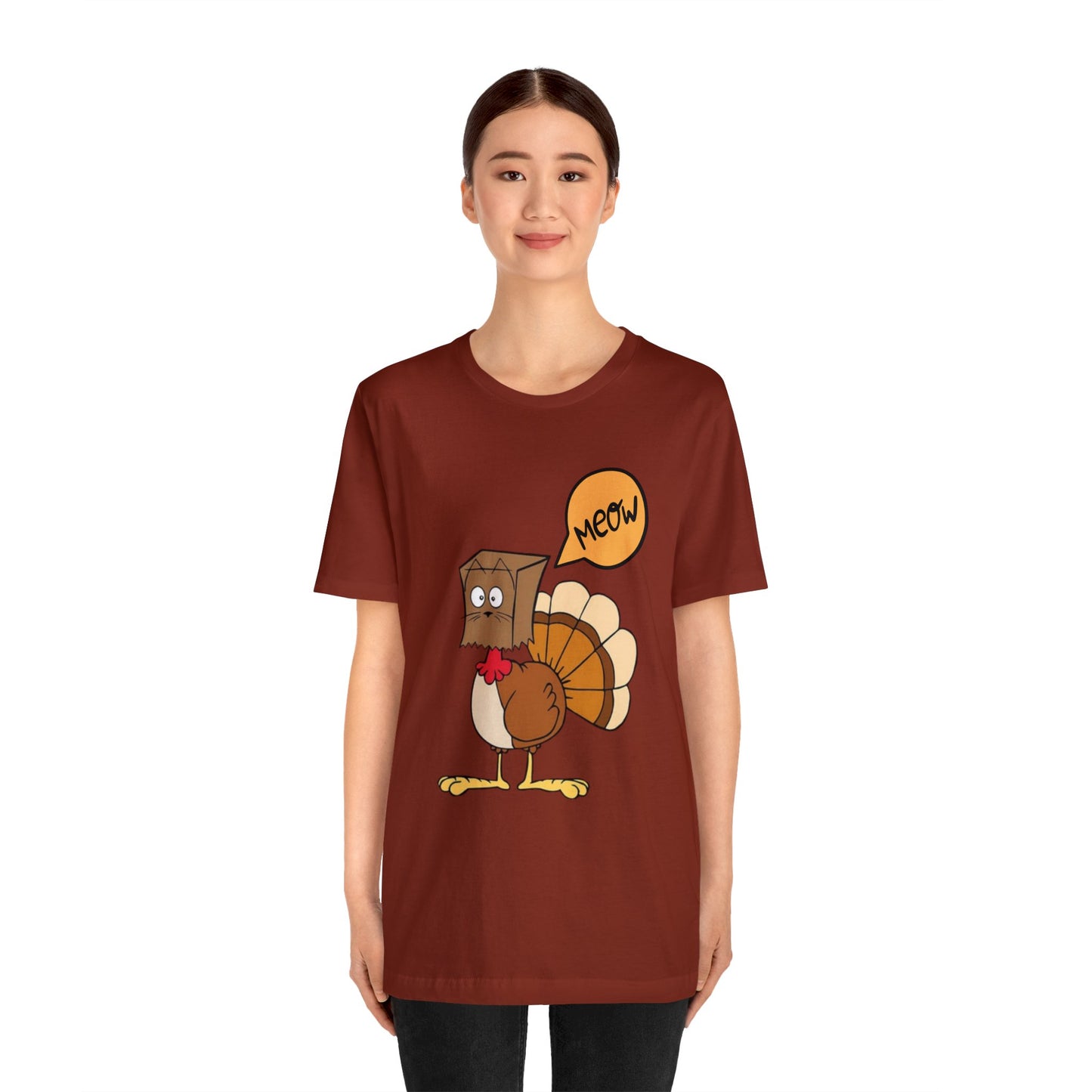 Thanksgiving Funny Turkey Cat Unisex Jersey Short Sleeve Tee