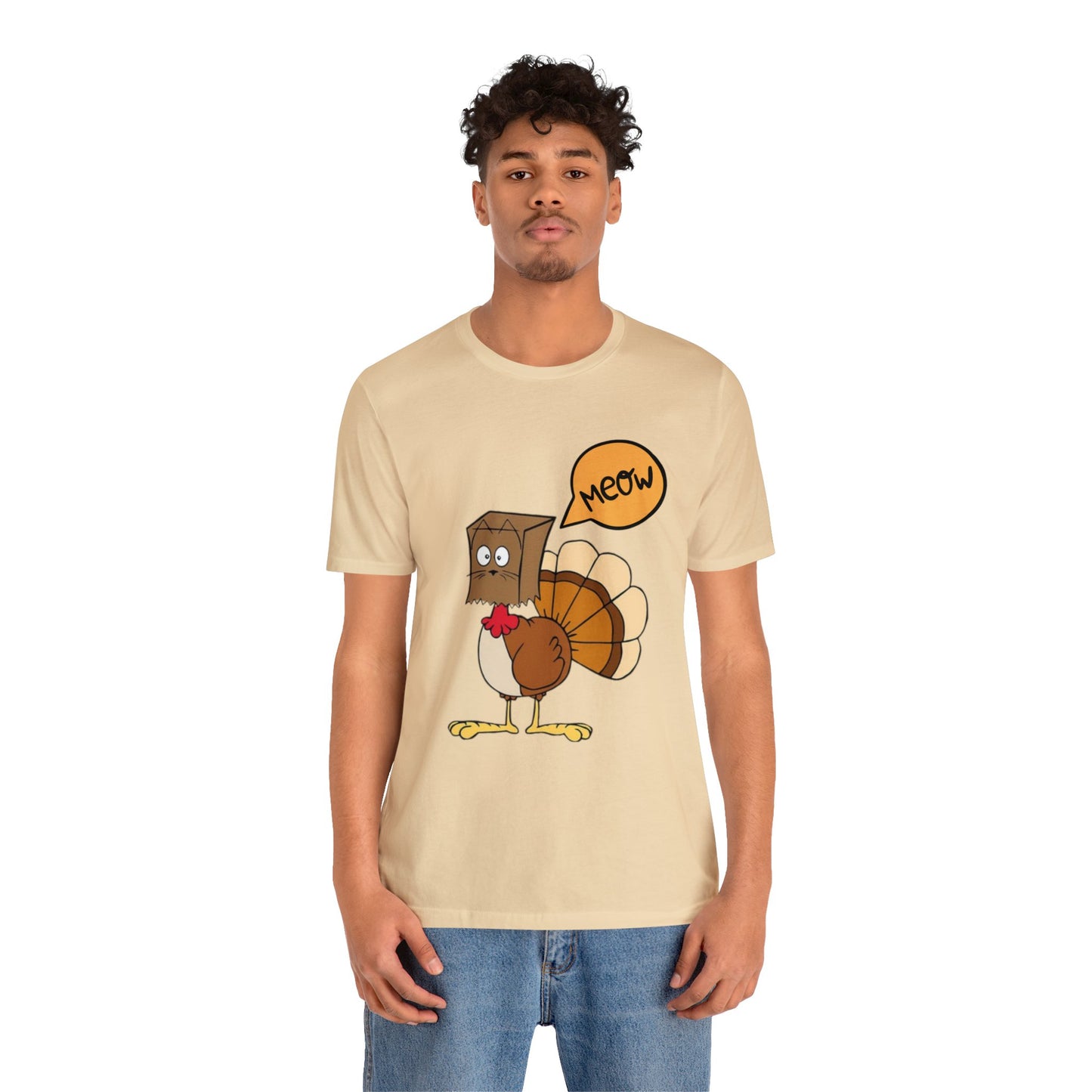 Thanksgiving Funny Turkey Cat Unisex Jersey Short Sleeve Tee