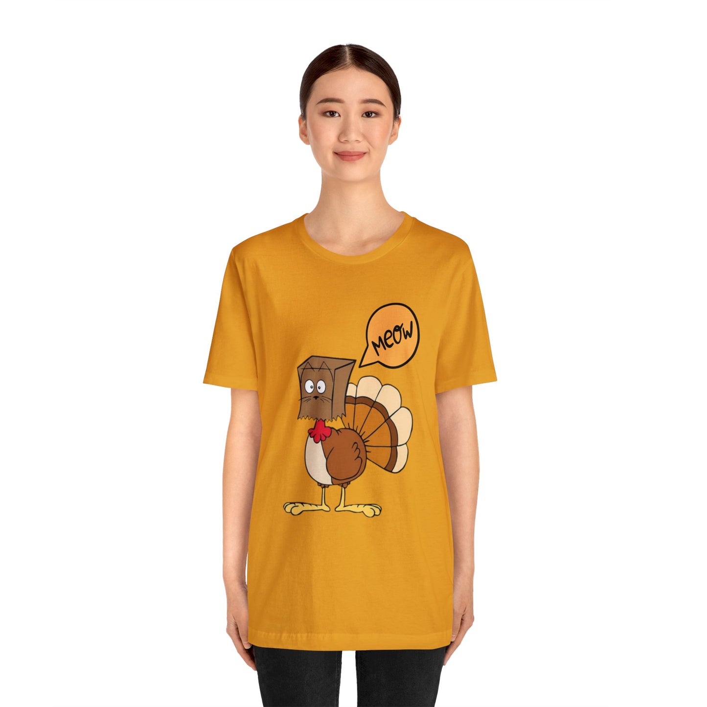 Thanksgiving Funny Turkey Cat Unisex Jersey Short Sleeve Tee