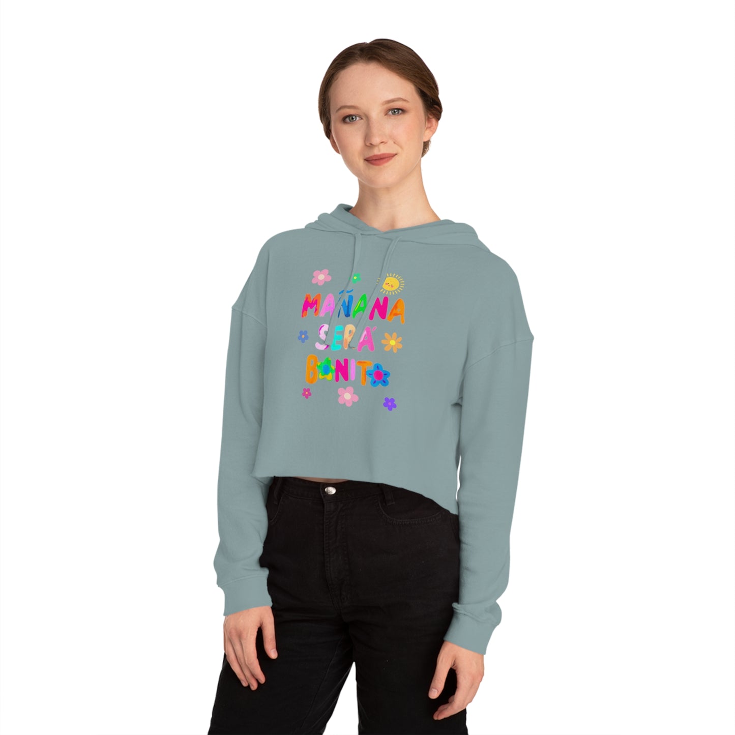 Mañana Sera Bonito - Womens Cropped Hooded Sweatshirt