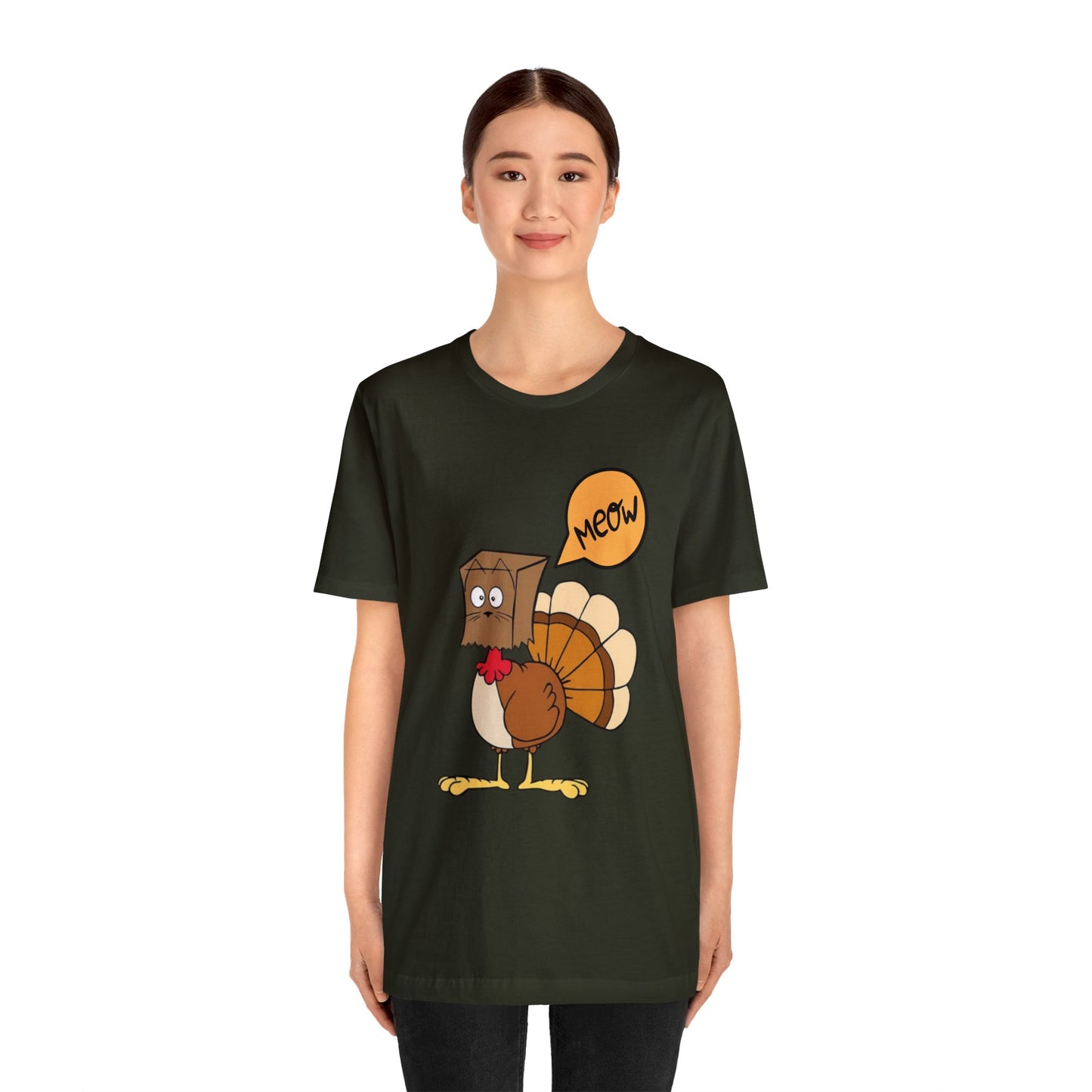Thanksgiving Funny Turkey Cat Unisex Jersey Short Sleeve Tee