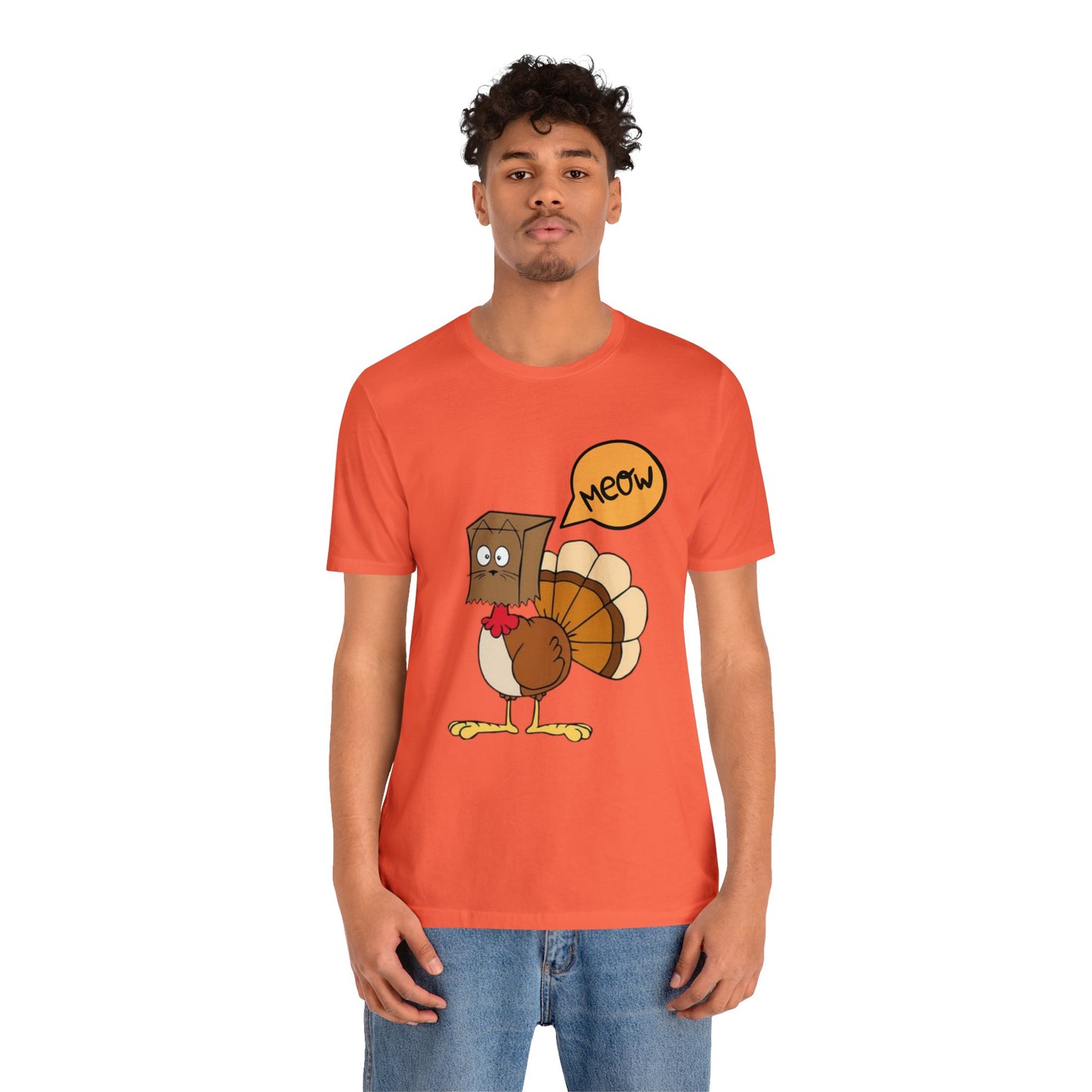 Thanksgiving Funny Turkey Cat Unisex Jersey Short Sleeve Tee