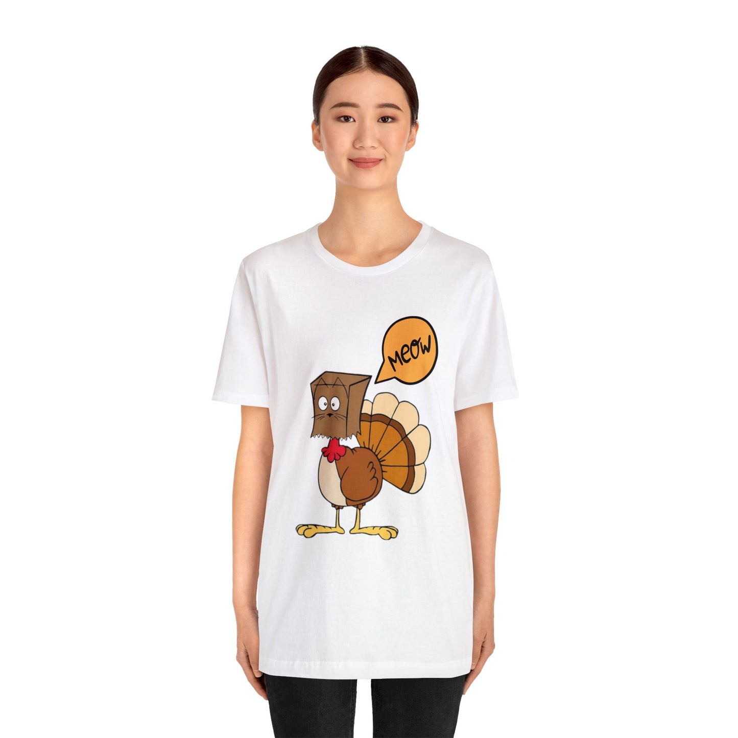Thanksgiving Funny Turkey Cat Unisex Jersey Short Sleeve Tee