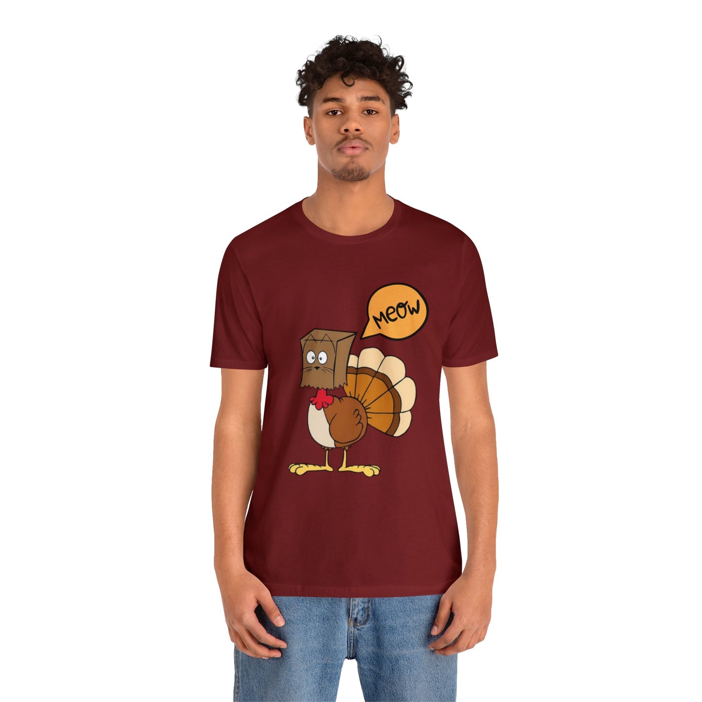 Thanksgiving Funny Turkey Cat Unisex Jersey Short Sleeve Tee