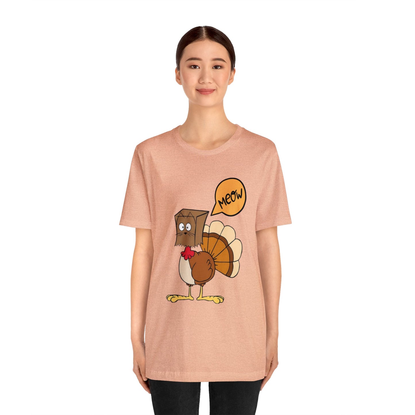 Thanksgiving Funny Turkey Cat Unisex Jersey Short Sleeve Tee