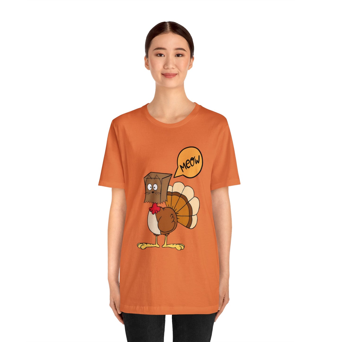 Thanksgiving Funny Turkey Cat Unisex Jersey Short Sleeve Tee