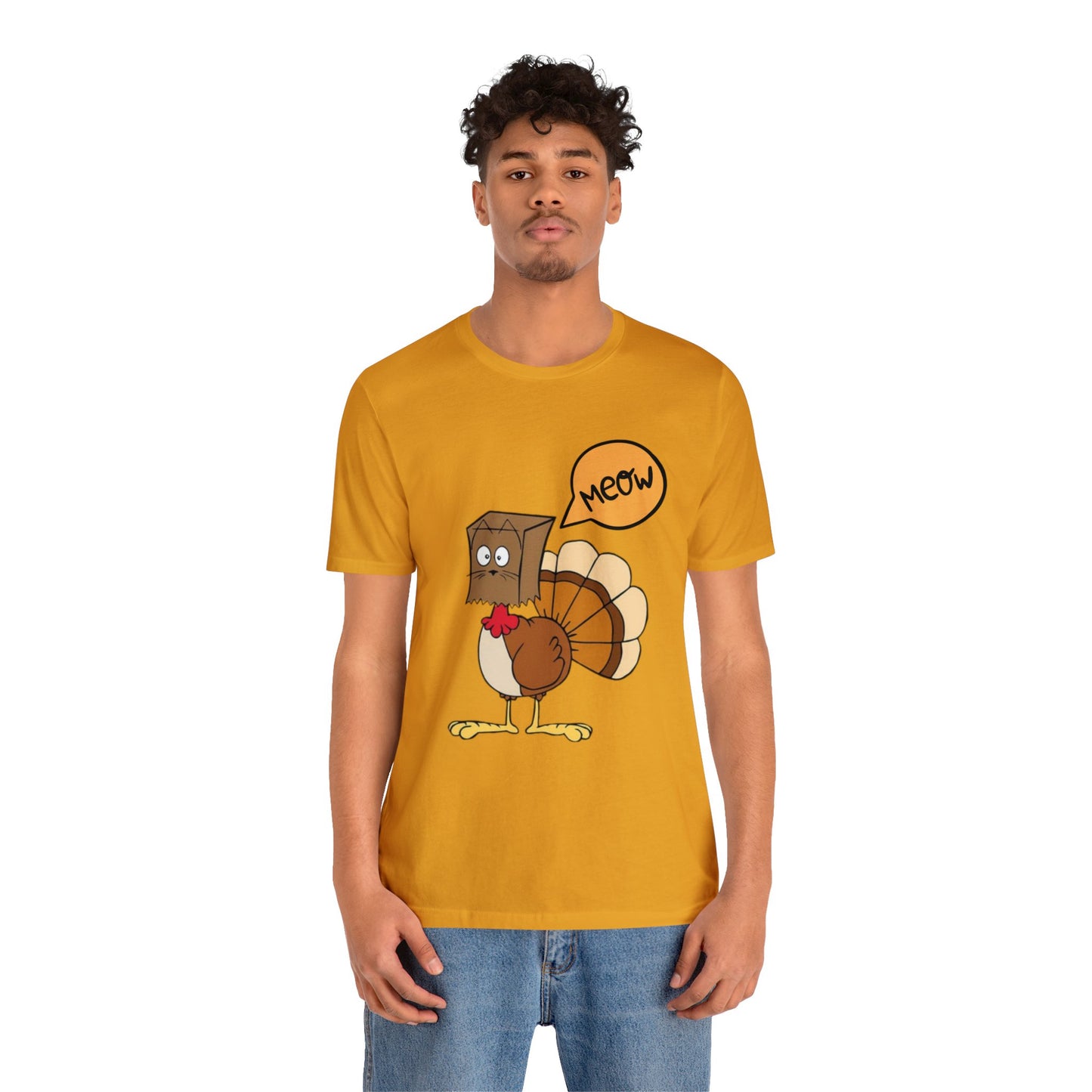 Thanksgiving Funny Turkey Cat Unisex Jersey Short Sleeve Tee
