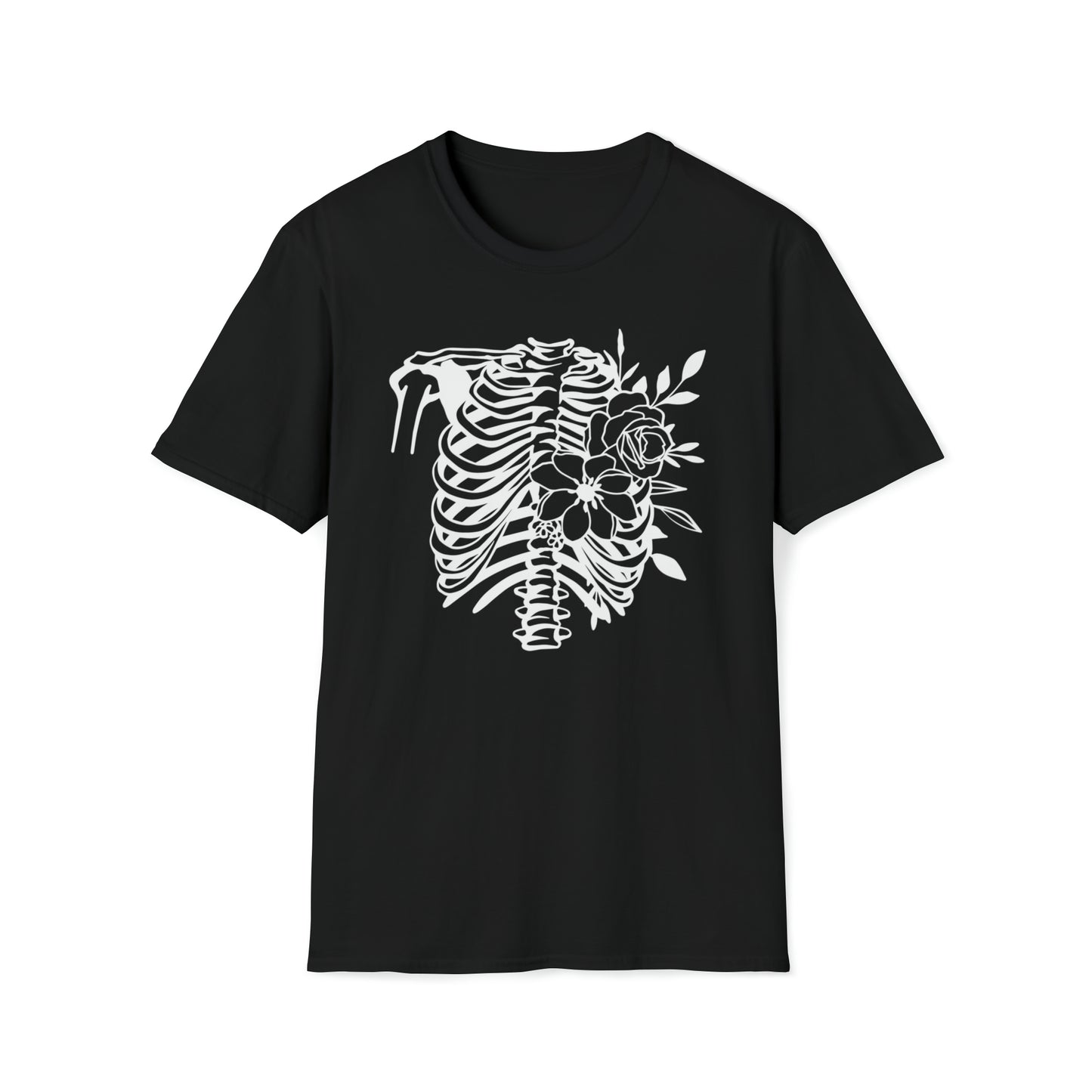 Skeleton Ribs with flowers Unisex Softstyle T-Shirt