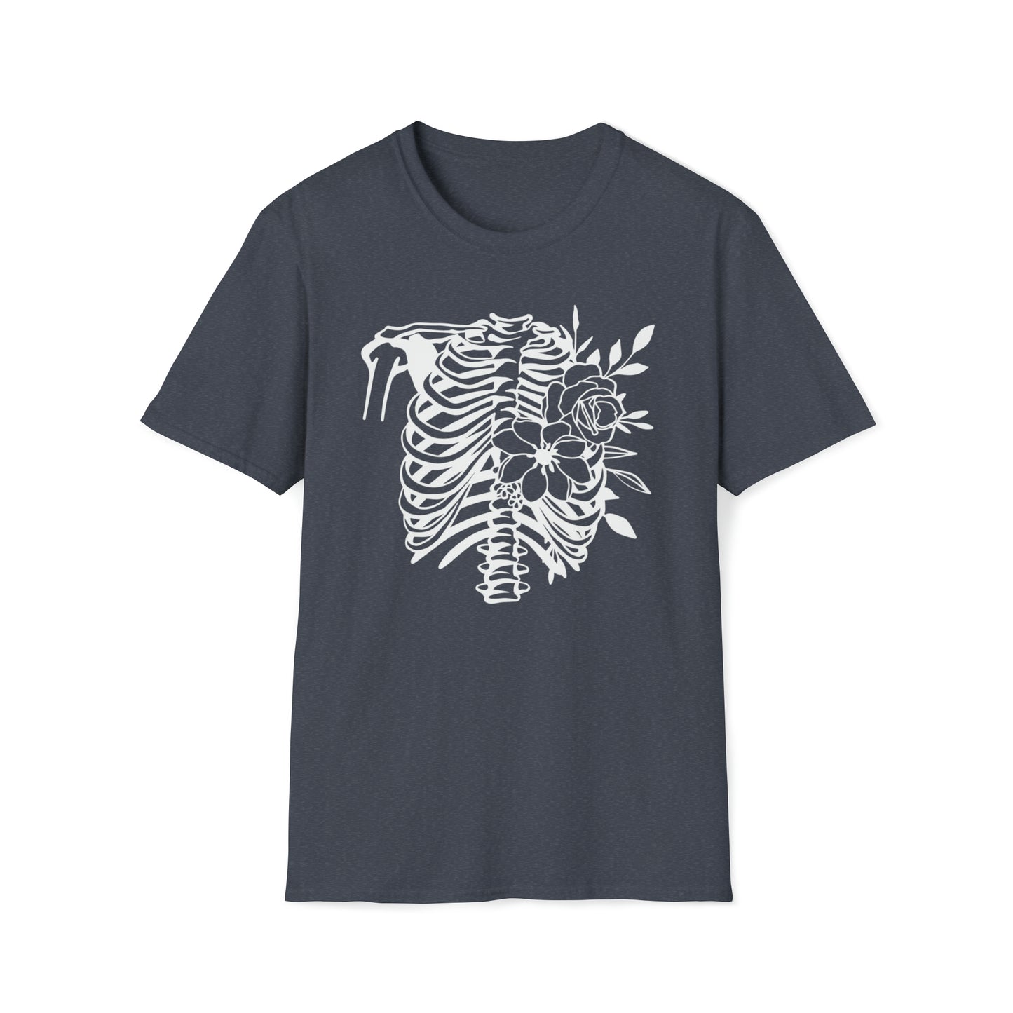 Skeleton Ribs with flowers Unisex Softstyle T-Shirt