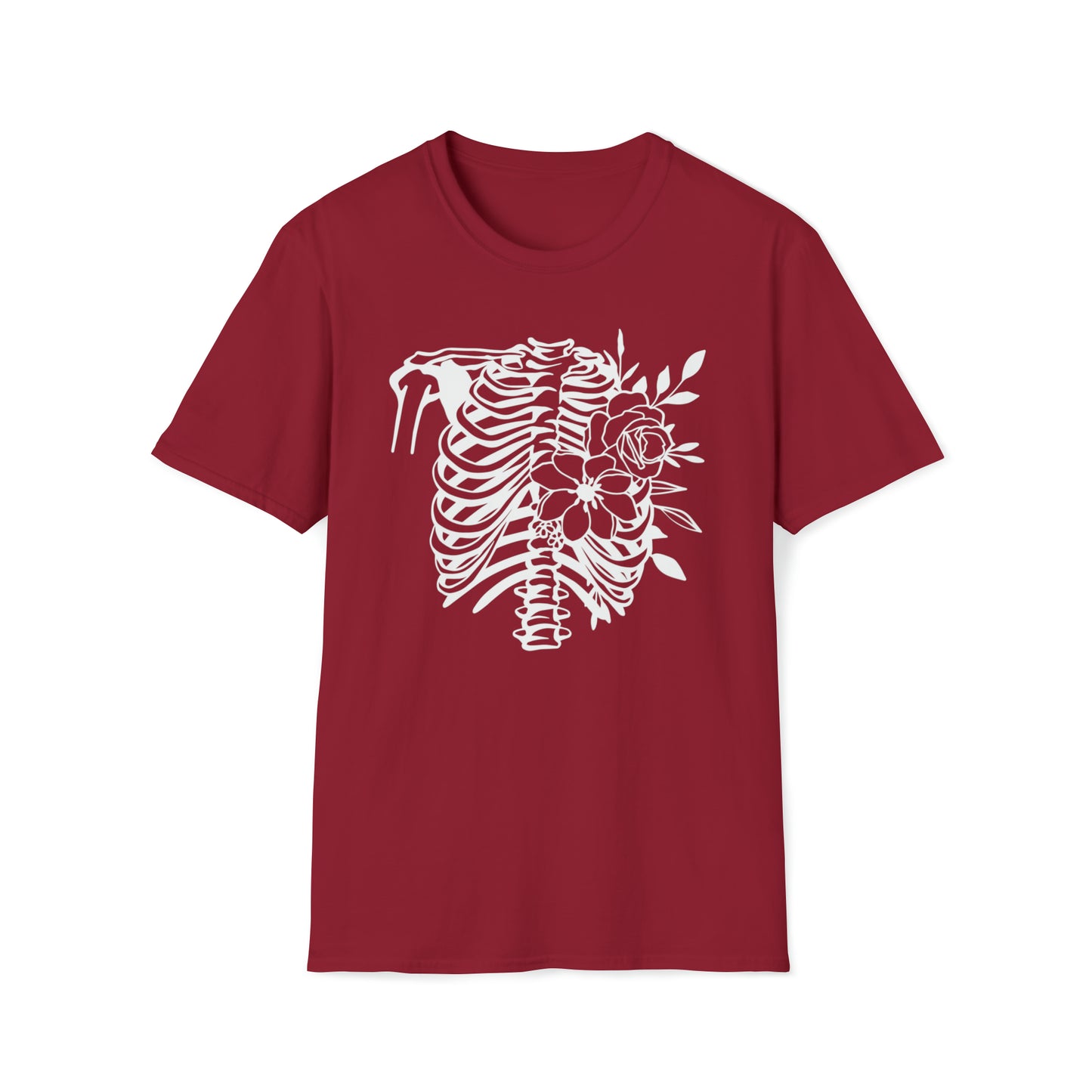 Skeleton Ribs with flowers Unisex Softstyle T-Shirt