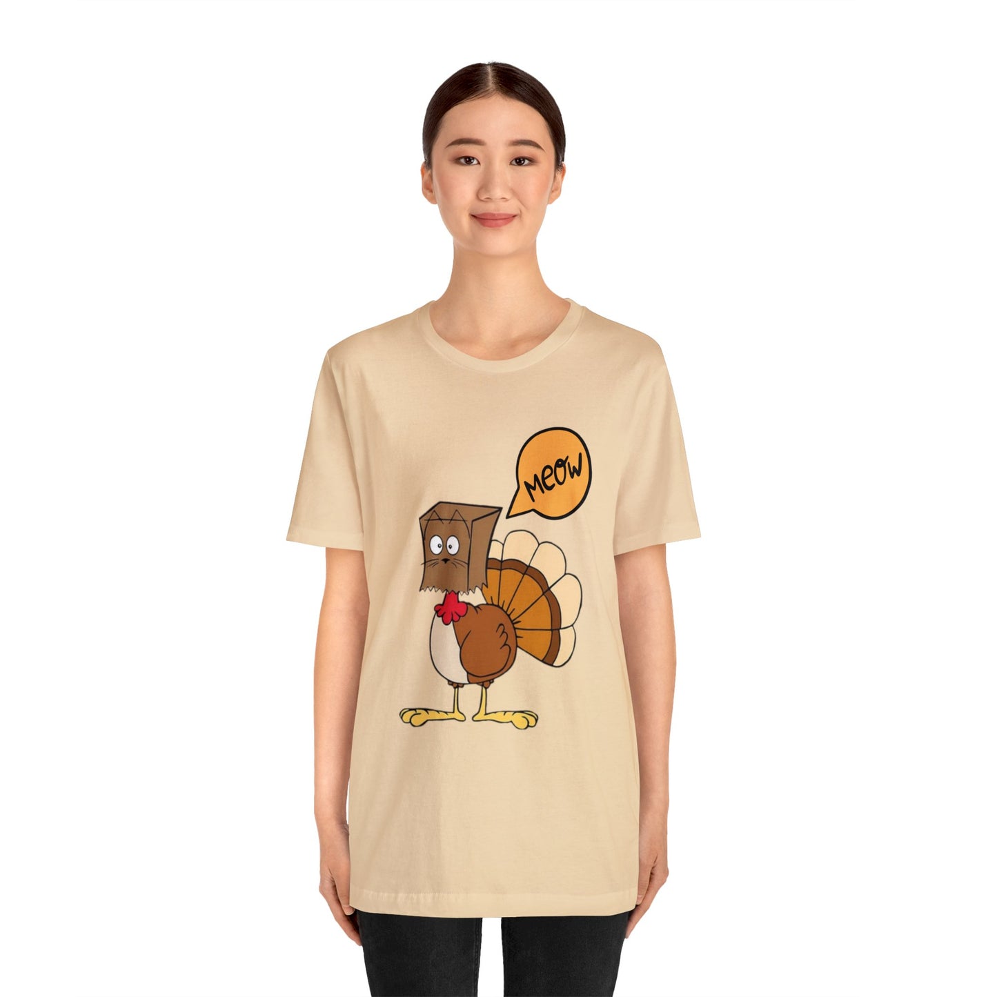 Thanksgiving Funny Turkey Cat Unisex Jersey Short Sleeve Tee