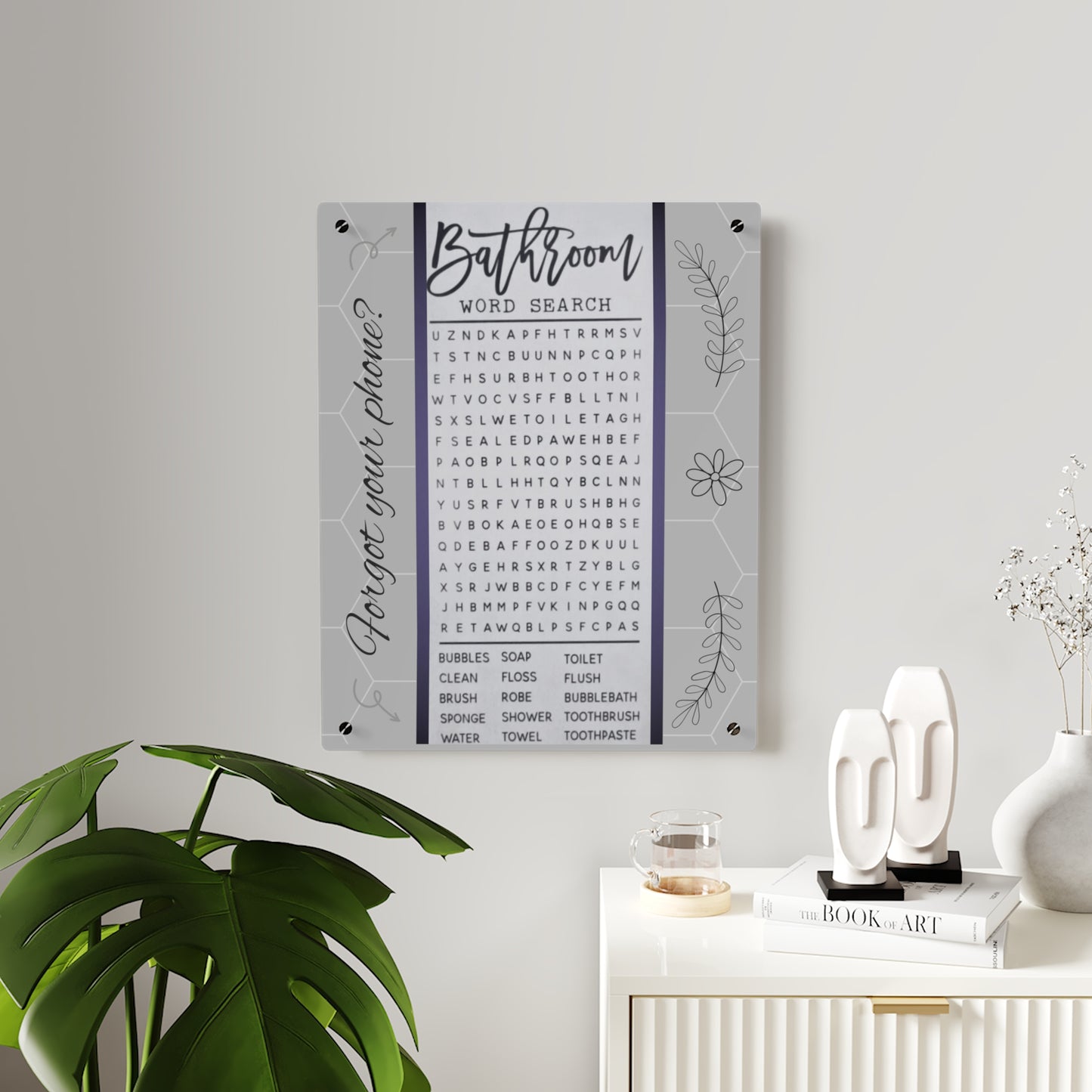Bathroom Word Search - Acrylic Wall Art Panels