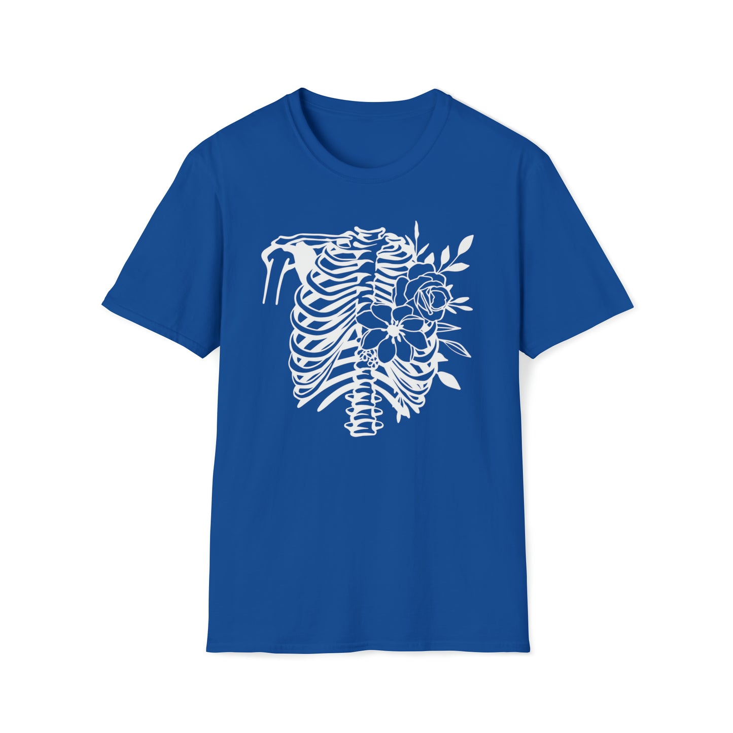 Skeleton Ribs with flowers Unisex Softstyle T-Shirt