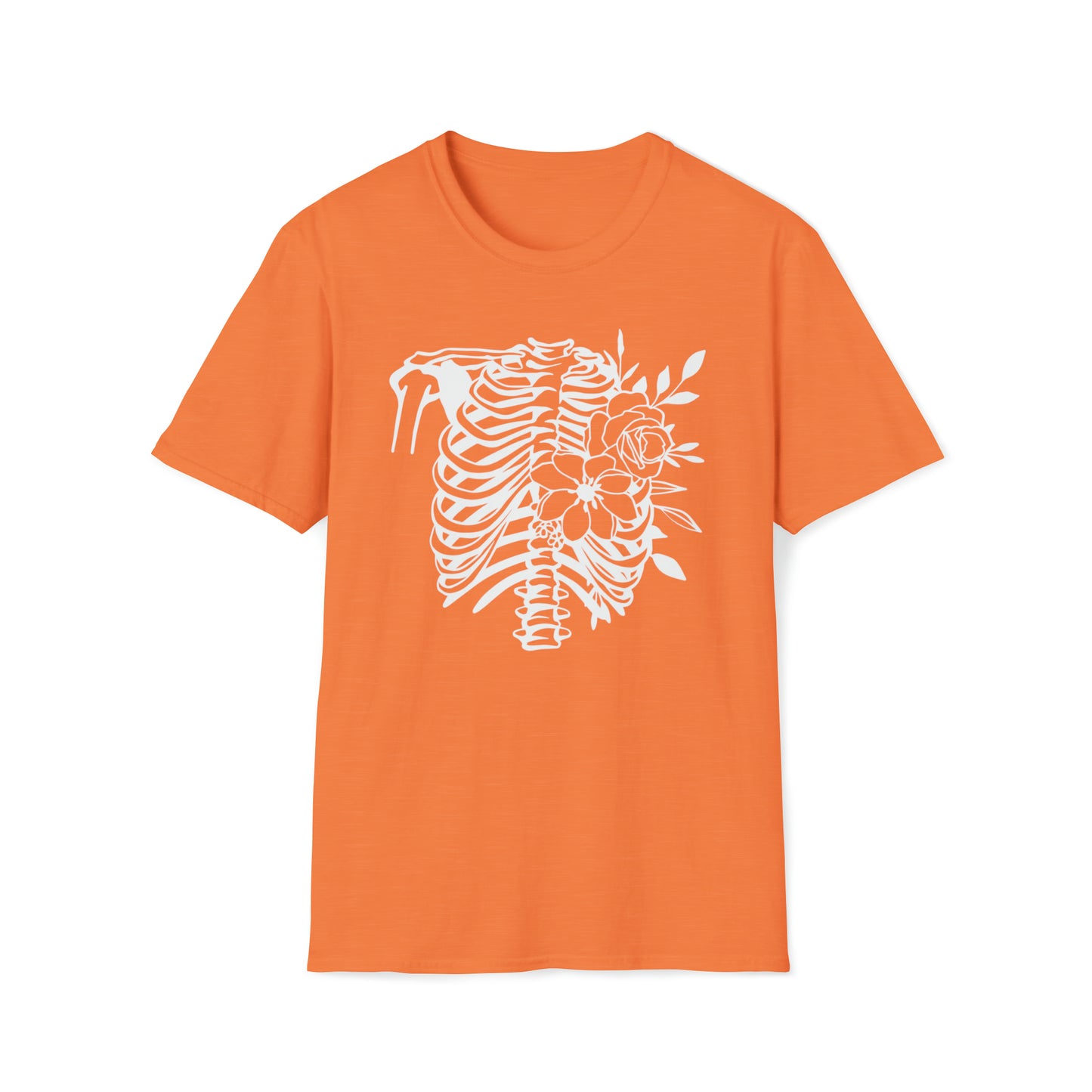 Skeleton Ribs with flowers Unisex Softstyle T-Shirt