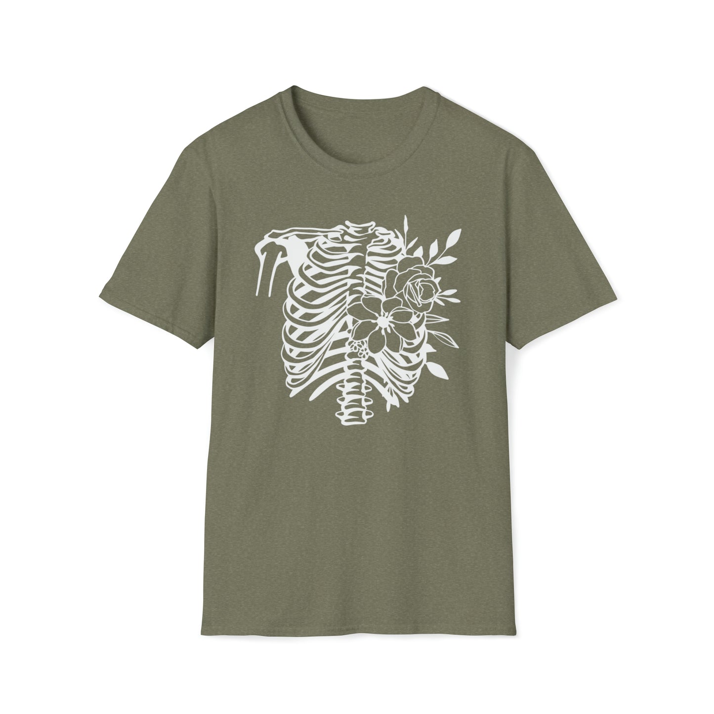 Skeleton Ribs with flowers Unisex Softstyle T-Shirt