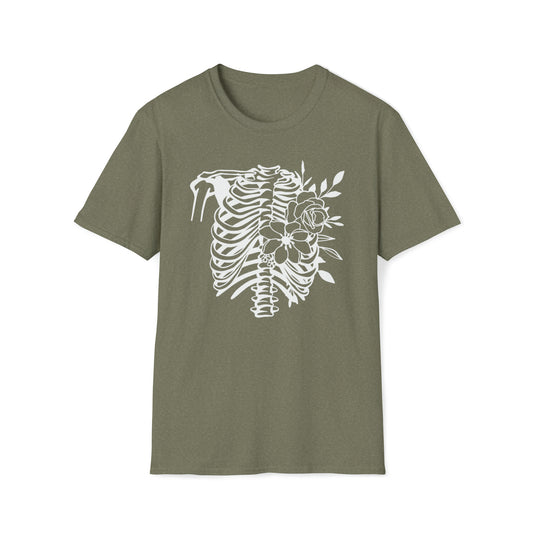 Skeleton Ribs with flowers Unisex Softstyle T-Shirt