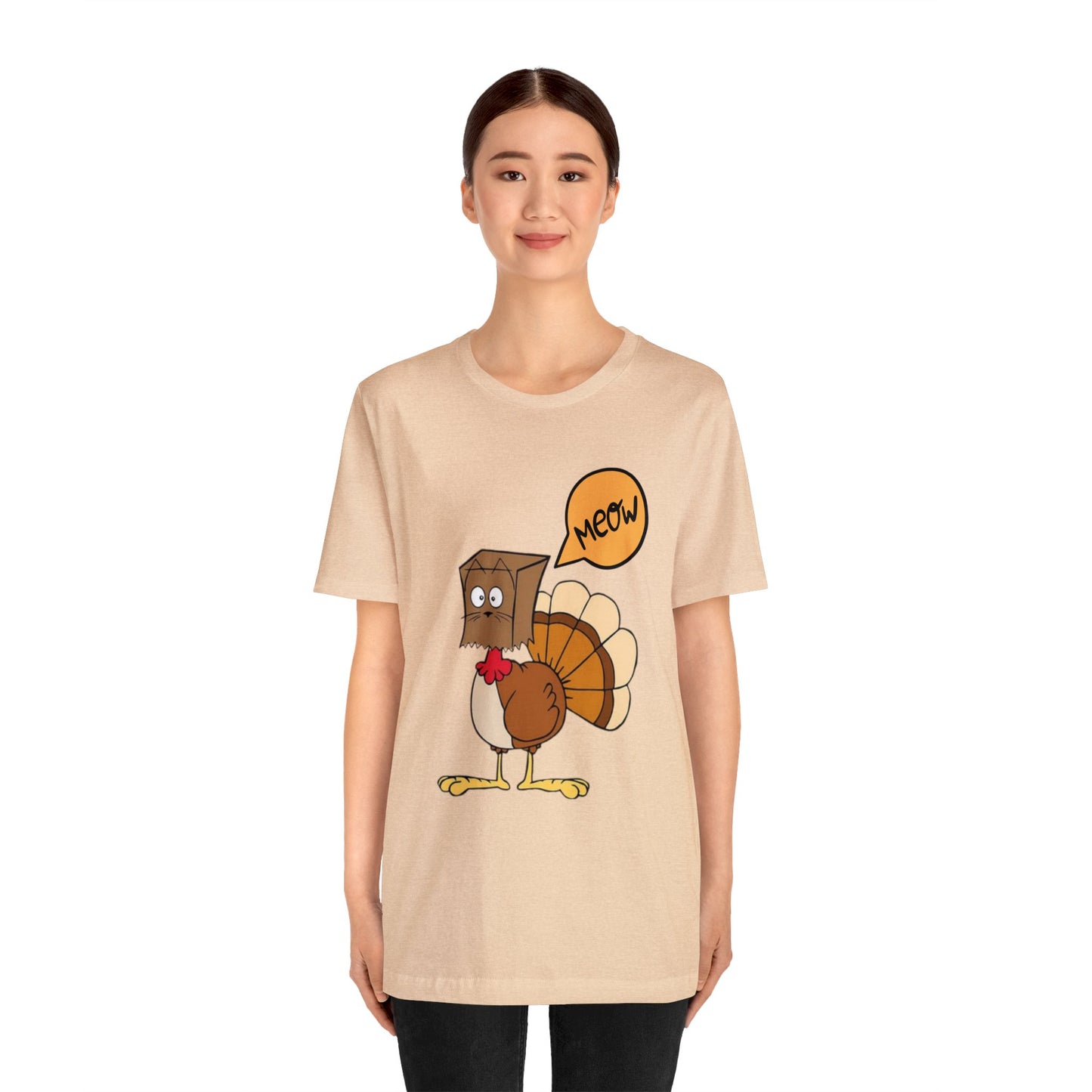 Thanksgiving Funny Turkey Cat Unisex Jersey Short Sleeve Tee