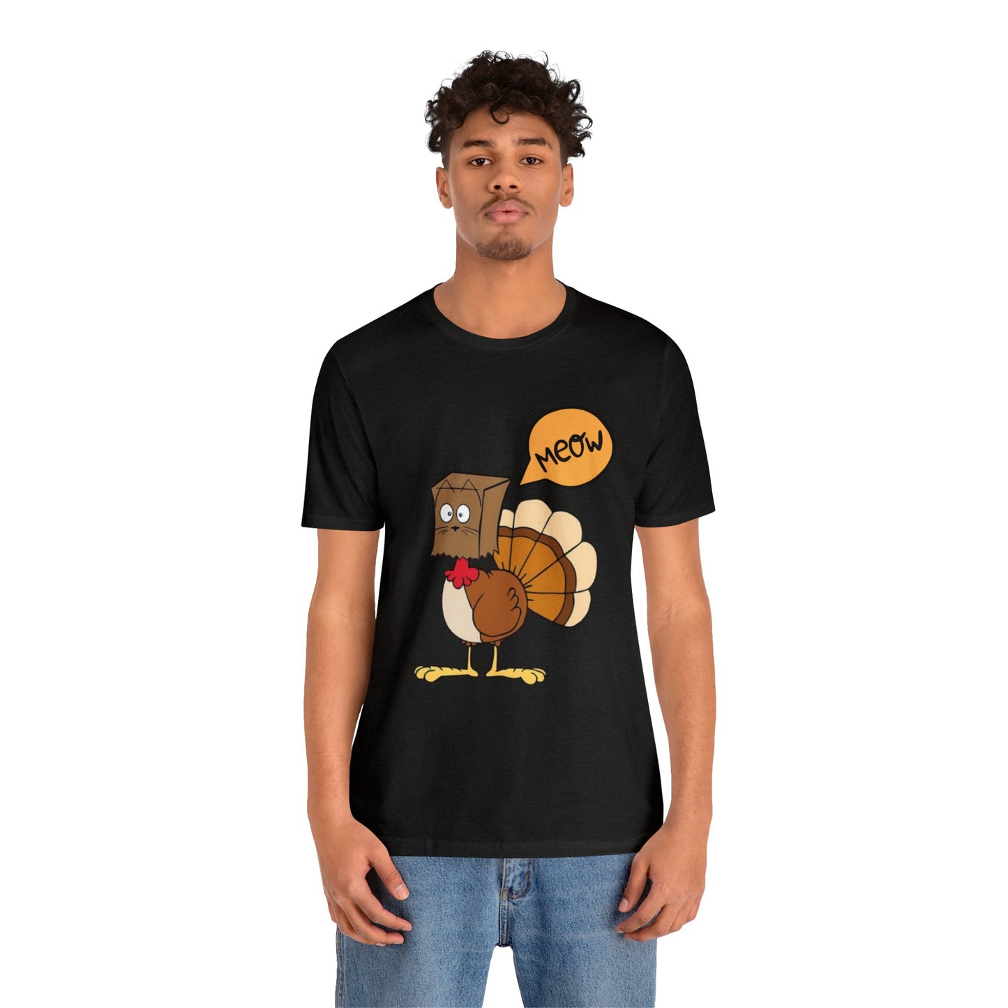 Thanksgiving Funny Turkey Cat Unisex Jersey Short Sleeve Tee
