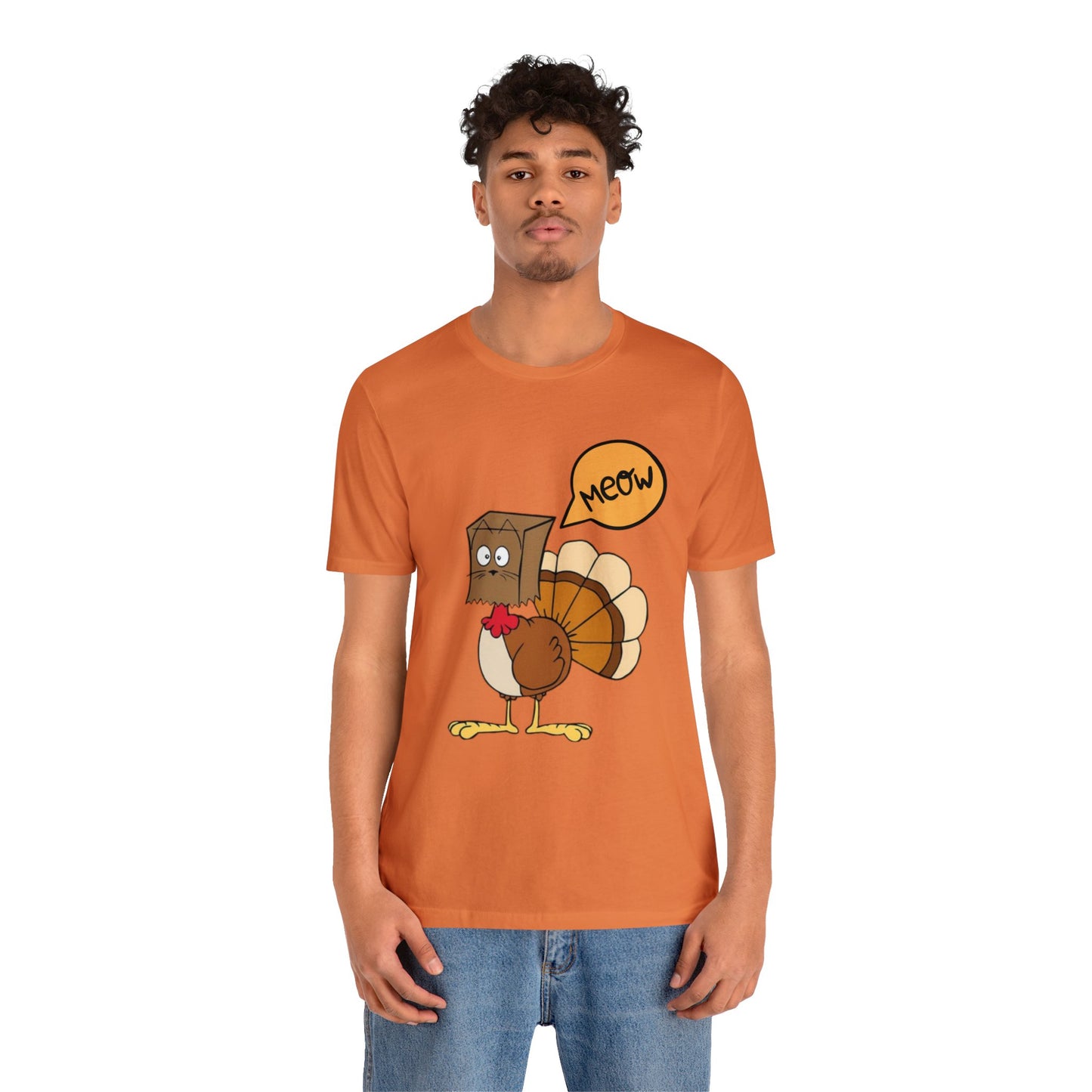 Thanksgiving Funny Turkey Cat Unisex Jersey Short Sleeve Tee