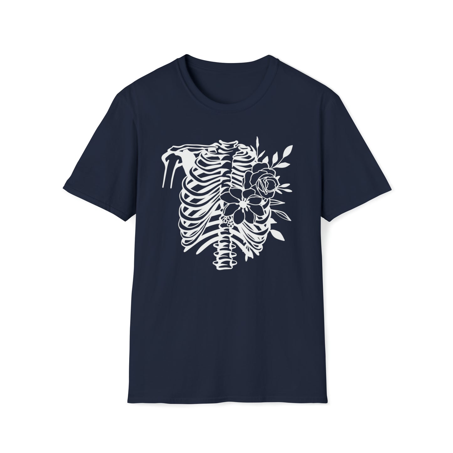 Skeleton Ribs with flowers Unisex Softstyle T-Shirt