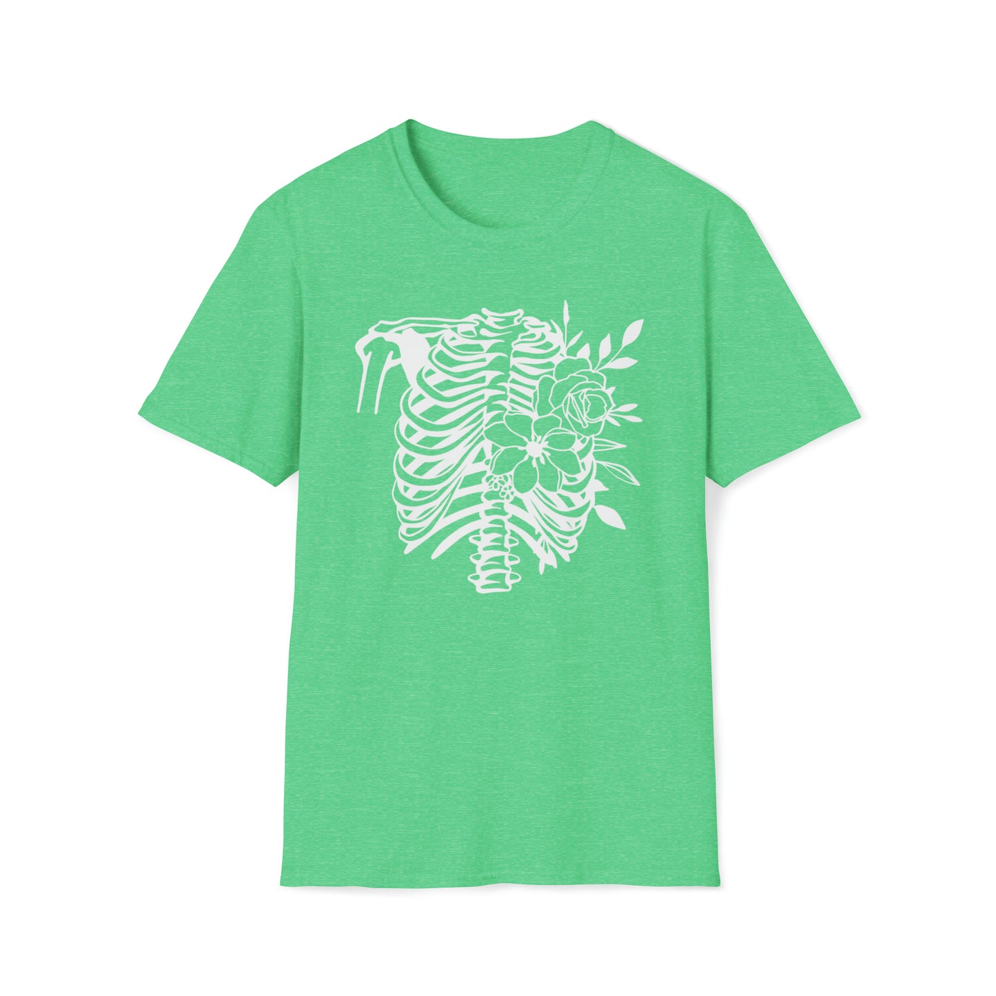 Skeleton Ribs with flowers Unisex Softstyle T-Shirt