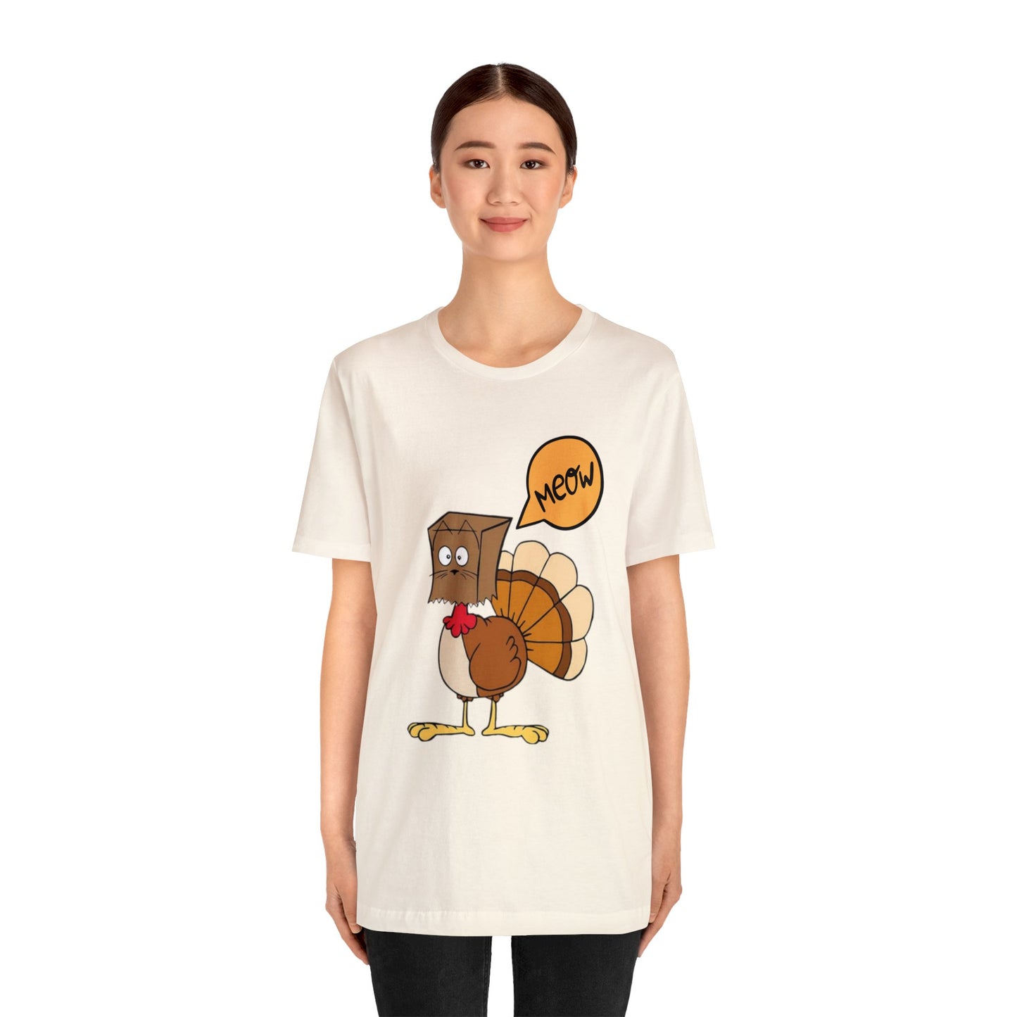 Thanksgiving Funny Turkey Cat Unisex Jersey Short Sleeve Tee