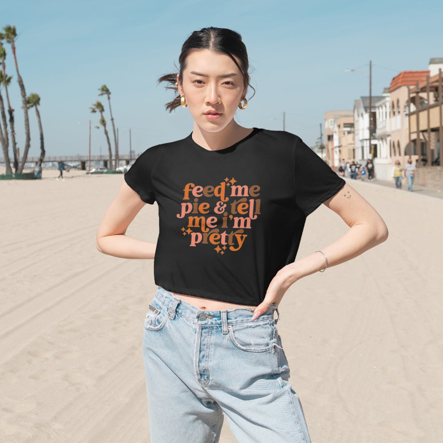Feed me pie and tell me I'm pretty Women's Flowy Cropped Tee