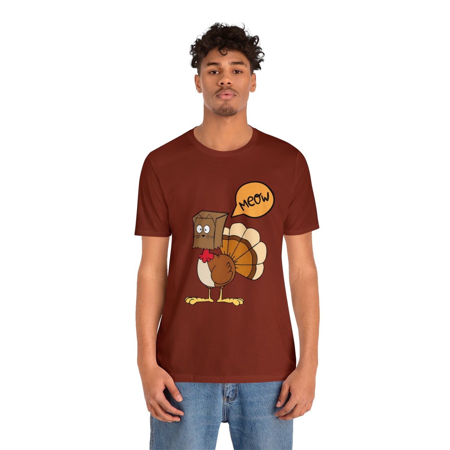 Thanksgiving Funny Turkey Cat Unisex Jersey Short Sleeve Tee