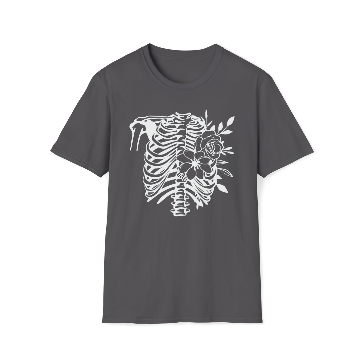 Skeleton Ribs with flowers Unisex Softstyle T-Shirt