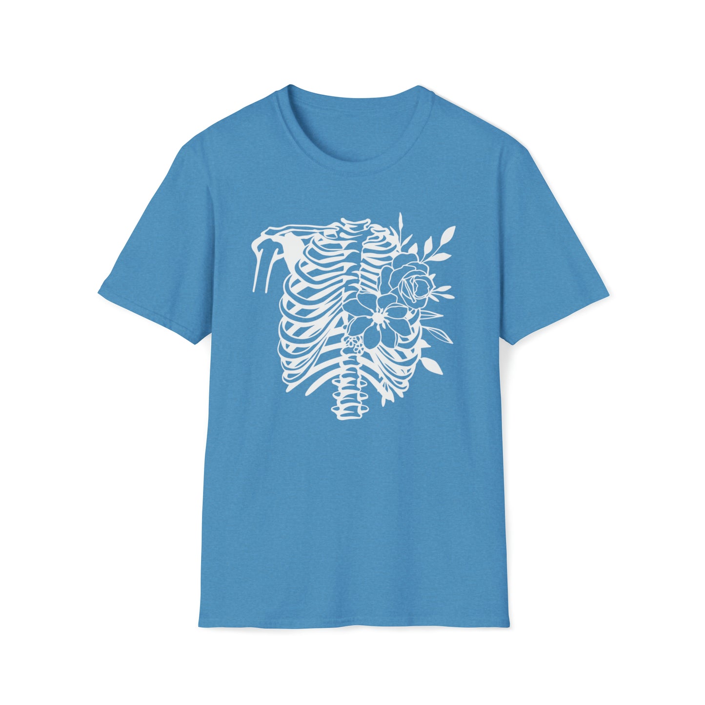 Skeleton Ribs with flowers Unisex Softstyle T-Shirt