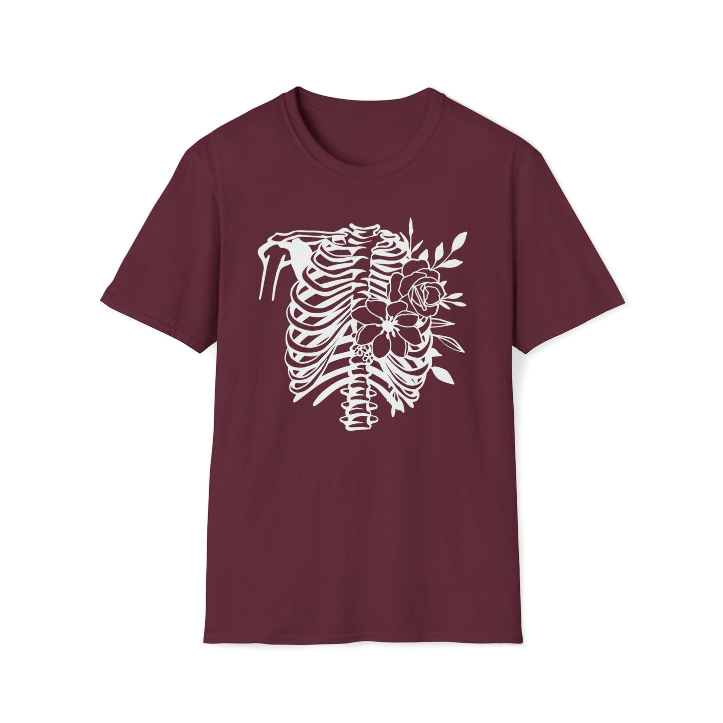 Skeleton Ribs with flowers Unisex Softstyle T-Shirt