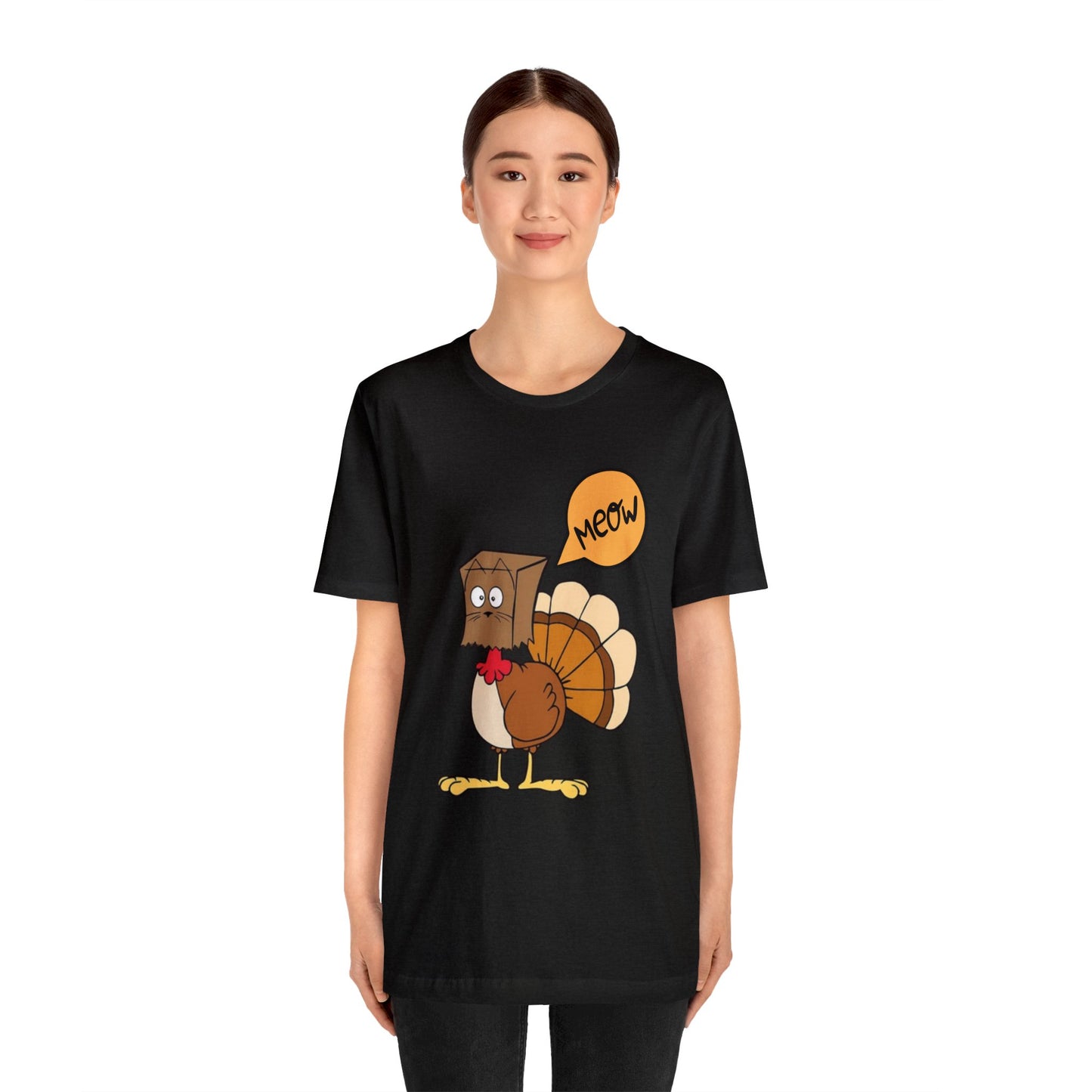 Thanksgiving Funny Turkey Cat Unisex Jersey Short Sleeve Tee
