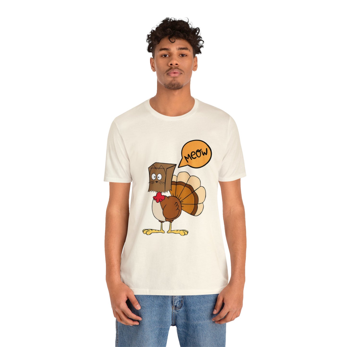 Thanksgiving Funny Turkey Cat Unisex Jersey Short Sleeve Tee