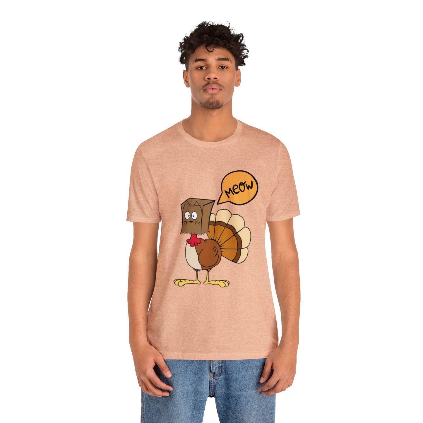 Thanksgiving Funny Turkey Cat Unisex Jersey Short Sleeve Tee