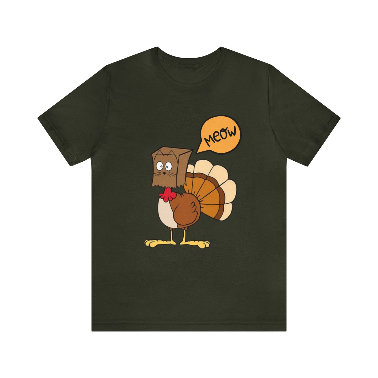 Thanksgiving Funny Turkey Cat Unisex Jersey Short Sleeve Tee