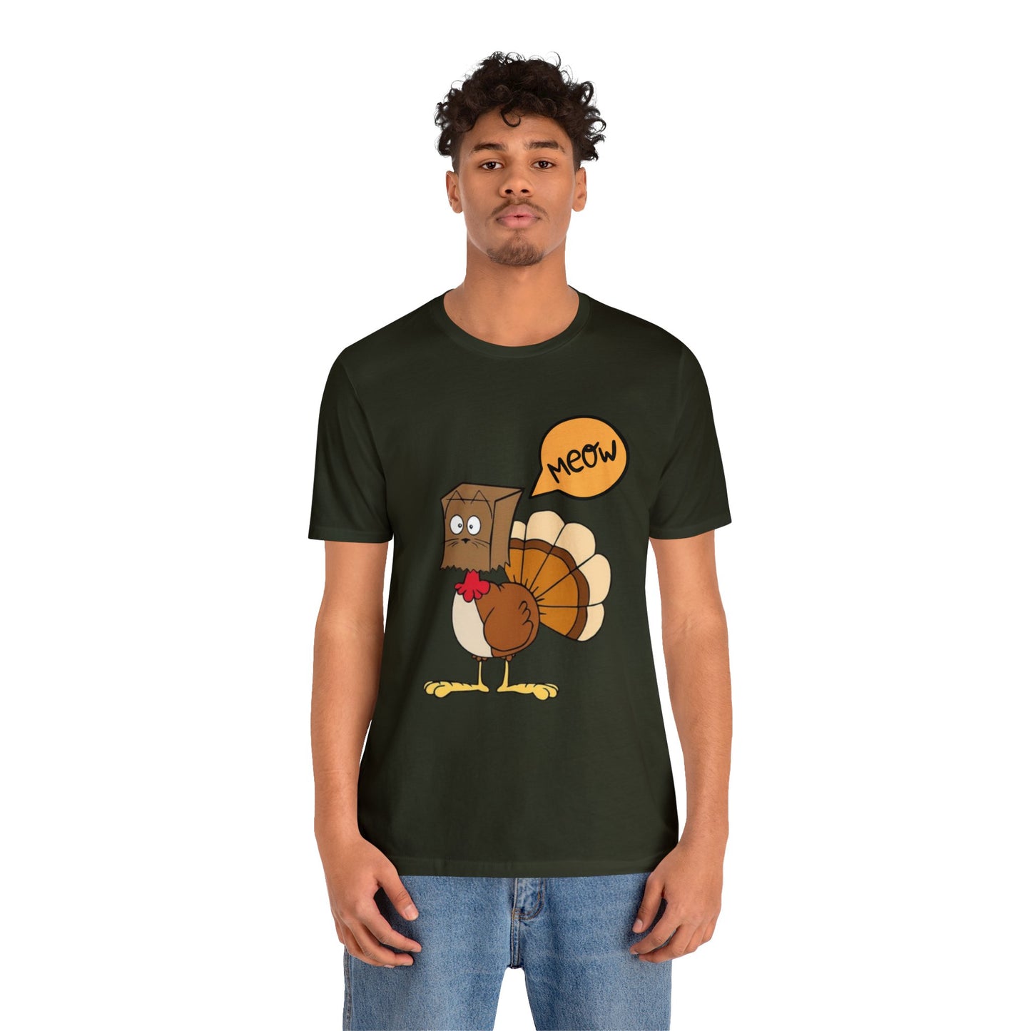 Thanksgiving Funny Turkey Cat Unisex Jersey Short Sleeve Tee