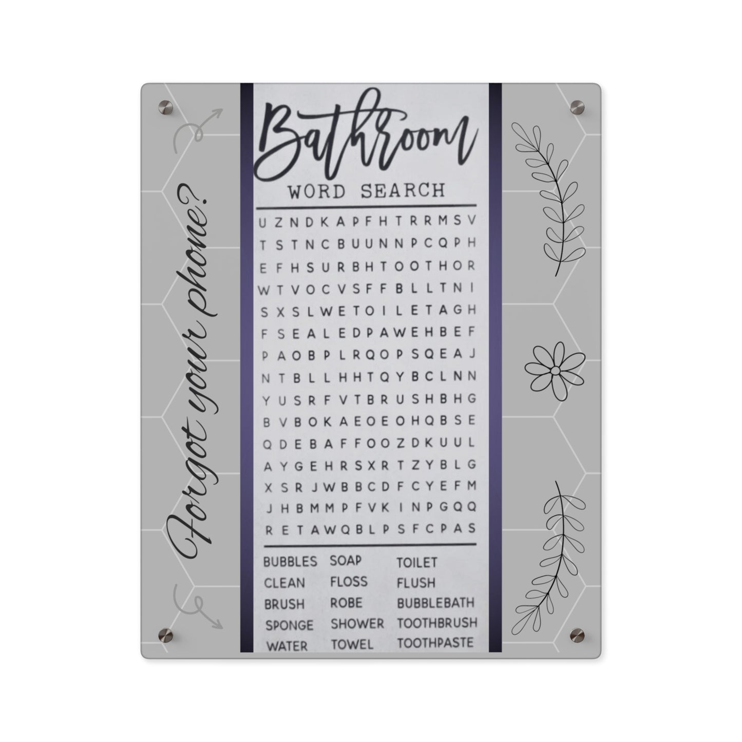 Bathroom Word Search - Acrylic Wall Art Panels