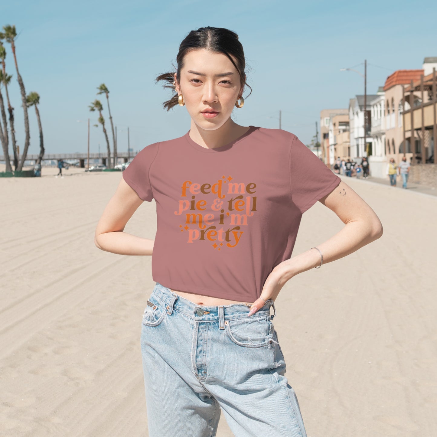 Feed me pie and tell me I'm pretty Women's Flowy Cropped Tee