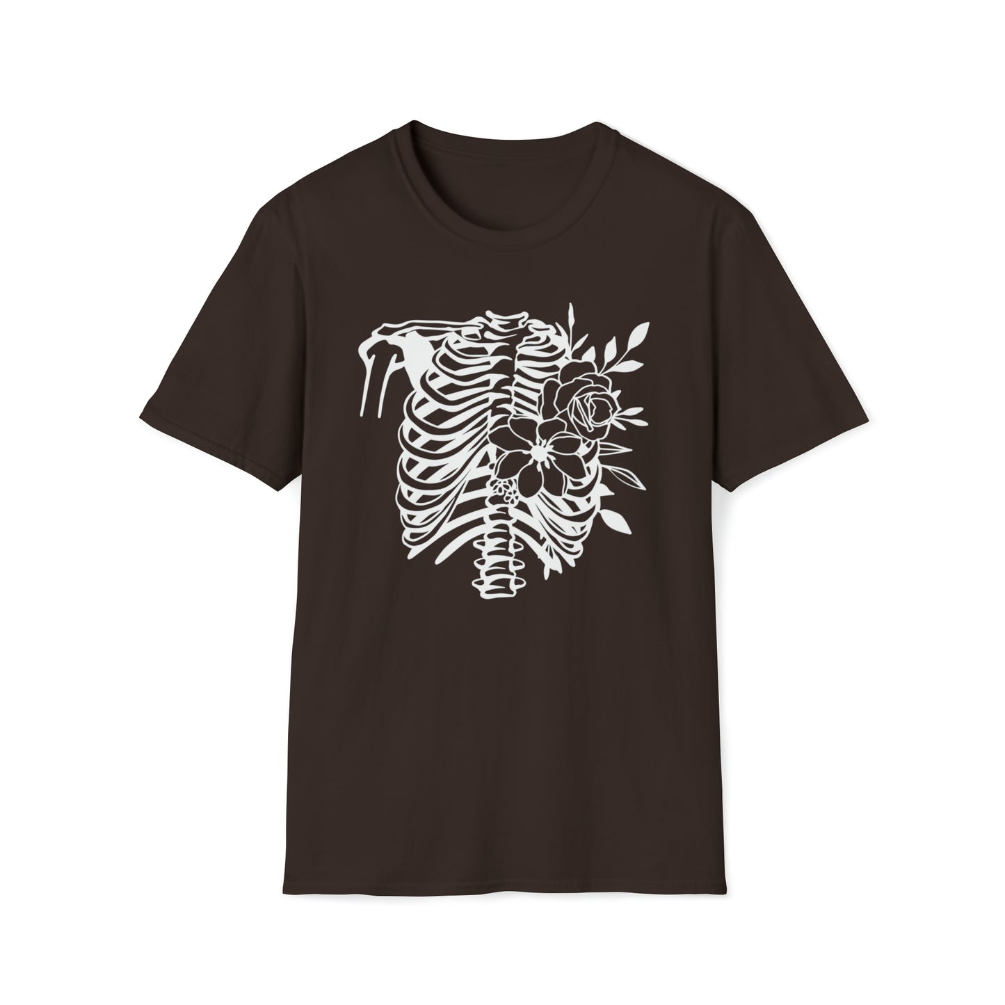 Skeleton Ribs with flowers Unisex Softstyle T-Shirt
